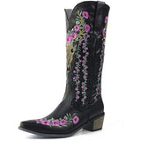 Niulatu Toe Chunky Vintgae Wedding Western Mid Calf Boots For Women Embroidery Cowgirls Cowboy Slip On Shoes Boots DJSE