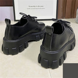 Niulatu Women Platform Flat Oxford Shoes Black Lace Up Leather Casual Round Toe Spring Autumn Shoes Heighten Waterproof Shoes Plus Siz DJSE