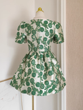 Niulatu A line Short Sleeves Satin Green Floral Cocktail Dress Short Birthday Outfits SD400