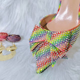 Niulatu 2025 New Fashion Full Of Crystal Decoration Style Rainbow Glass Heel Friends Party Shoes Ladies Shoes And Bag For Party DJSE