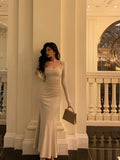 Niulatu Mermaid Square Neckline Ivory Date Night Dress Long Prom Dresses Birthday Outfits SD1075