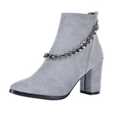 Niulatu Chain Women's Boots PU Leather Back Zipper Woman Boots Pointed High Heels Shoes For Women 2025 Ankle Boots Female Shoes DJSE