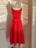 Niulatu A line Scoop Neckline Red Travel Vacation Dresses Satin Birthday Dress SD327