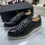 Niulatu Mens Casual Shoes Genuine Leather Lace-Up Fashion Sneakers Luxury Brand Alligator Print Street Travel Flat Shoes for Men DJSE