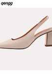 Niulatu 33-40 Sandals Women 2025 Real Leather Close-Toe High Heels Summer Shoes For Women Chunky Heel Backsling Sandalias DJSE