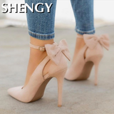 Niulatu Bow Pumps Women High Heels Pointed Toe Stiletto Pumps Sexy Party Woman Black Wedding Shoes Zapatos Mujer Dropshipping DJSE