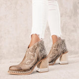 Niulatu Women Ankle Boots Low Heel Cool Shoes British Embroidered Design Short Party Footwear Chaussure Femme DJSE
