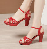 Niulatu 32-43 Block Heel Platform Sandals Women Wedding Shoes Summer 2025 Elegant Leather High Heels Sandals Ladies Office DJSE