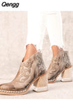 Niulatu Women Ankle Boots Low Heel Cool Shoes British Embroidered Design Short Party Footwear Chaussure Femme DJSE