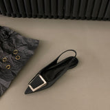 Niulatu Black Baotou Sandals Fairy Shoes 2025 New Spring And Summer Pointed Diamond Single Shoes DJSE