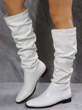 Niulatu Women 2025 Spring Knee High Boots Red Black White Tall Boots Woman Pleated Low Heel Casual Leather Female Long Shoes DJSE