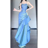 Niulatu Red Satin Long Straps Prom Dress Wine Red A-line Party Dress SD1360