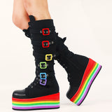 Niulatu Arrivals Punk Platform Cool Chunky High Wedges Mid Calf Boots Autumn Buckle Trendy Multicolor Party Cos Shoes DJSE