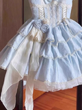 Niulatu Ball Gown Straps Floral Lace Party Dresses Blue Birthday Outfits With Flowers SD456