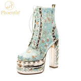 Niulatu crystal super high heels wedding party shoes women's silk embroidery flower platform ethnic Ankle boots FT1736 DJSE
