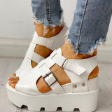 Niulatu Women Wedges Heel Black White Casual Designer Shoes Footwear Buckle Strap Open Toe Platform Sandel Women Shoes DJSE