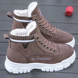 Niulatu Women Boots Platform Lace Up New Winter Boots Woman Warm Plush Shoes Fashion Ankle Boots Ladies Casual Shoes Snow Boots Female DJSE