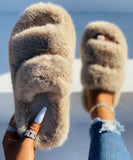 Niulatu Fashion Modern Slippers Women Winter Outdoor Fur Slides Fluffy Furry Shoes Ladies Flat Platform Footwear Cozy Celebrities DJSE