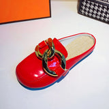 Niulatu Women Slipper Low Heels Casual Slides Flip Flop Round Toe New Arrival Brand Design Gold Chain Closed Slip On Shoes Mulles DJSE