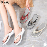 Niulatu Summer Women's Slippers Summer Metal Button Shoes Wedge Outdoor Sports Beach Sandals Women Outside Platform Flip Flops DJSE
