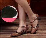Niulatu New Modern Dance Shoes Women Ladies Closed Toe Tango Shoes Standard Waltz Ballroom Dancing Heels Indoor Suede Sole DJSE