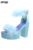Niulatu Sandals High Heels with Fur Female Platform Pumps Women Ankle Strap Women's Wedge Shoes 2025 Summer DJSE