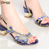 Niulatu Women's New Diamond Inlaid Fashion Shoes Sexy Party Fish Mouth Shoes Rhinestones Chunky Heels Casual Summer Outdoor Rome DJSE