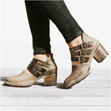 Niulatu Women's Boots Round Head Zipper Buckle High-heeled Women's Boots Short Boots Women Shoes Mujer Ankle Shoes DJSE