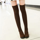 Niulatu Women's Boots 2025 Autumn Winter Thigh High Boots for Women Knitting Wool Long Boot Woman Brown Black Ladies Flat Shoes DJSE