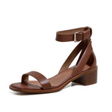 Niulatu Leather Sandals Women Summer Beach Fashion Sexy Flat Casual Open Toe Shoes Med Heels Square Toe Black Rome Sandals DJSE