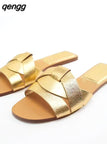 Niulatu Women's Flat Slippers Sandals Shoes For WomanOpen Toe Rear Empty Beach Shoes Luxury Designer Shoes Flat Sandal DJSE
