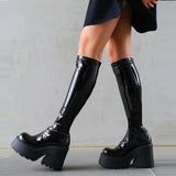 Niulatu chunky high heeled strech knee high boots women design sock long boots autumn slip on shoes big size 43 DJSE