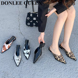 Niulatu Brand Designer Women Slippers Fashion Leopard Mule Flat Pointed Toe Casual Shoes Slide Low Heel Snake Sandal Big Size DJSE