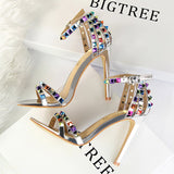 Niulatu Shoes Color Rivets Women Sandals Roman Style Heeled Sandals Hollow Out High Heels Stiletto Sexy Party Shoes Sandals DJSE