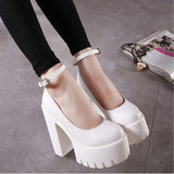 Niulatu Women's High Heels Fashion Round Toe Chunky Heel Mary Jane Shoes Platform Waterproof Buckle Casual Shoes Sapato Salto Alto DJSE