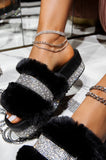 Niulatu Designer Women Fur Rhinestone Slippers Platform Wedges Heel Solid Fluffy Furry Slides Outside Sexy Shoes Ladies Whosale DJSE