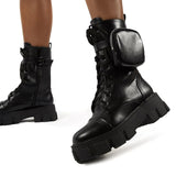 Niulatu Women's Boots Buckle Strap Zipper Ladies Motorcycles Boots Pocket Lace Up Female Combat Runway Ankle Boots Woman Platform Shoes DJSE