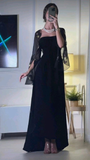 Niulatu A Line Black Strapless Long Prom Dress Formal Evening Dress HZ1007