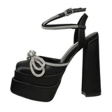 Niulatu Strap Women Pumps Elegant Party Shoes Butterfly-Knot Crystal Hoof Heel Platform Square Toe High Heel Dress Shoes DJSE