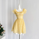 Niulatu A line Scoop Short Sleeves Yellow Floral Holiday Dresses Beach Dress Birthday Outfits SD288