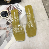 Niulatu Heels Elegant Slippers Women New Summer Shoes Woman Metal Buckle Transparent Square Low Heels Mules Shoes Female Strap DJSE