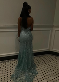 Niulatu Spaghetti Straps Lace Appliques Evening Dress Mermaid Prom Dress HZ1007