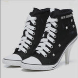 Niulatu Women Canvas Shoes Denim High Heels Rivets Shoes Fashion Shoe Spring Sneakers Women's Pumps Black Blue Autumn New 2025 DJSE