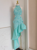 Niulatu Sheath Irregular Hem Green Homecoming Dresses Short Lace Birthday Outfits SD273