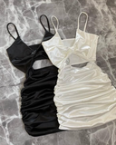 Niulatu Blue Sheath Spaghetti Strap Satin Mini Homecoming Dress Cocktail Dress HZ0113