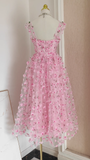 Niulatu A Line Straps Pink Floral Tulle Lace Prom Dresses Birthday Outfits SD377