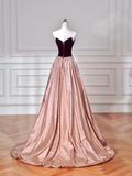 Niulatu Strapless Velvet Satin A Line Prom Dress Long Evening Dress HZ1007