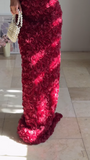 Niulatu Deep V Burgundy Rose Flowers Sheath Long Prom Dress Evening Dress HZ1007