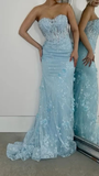 Niulatu Blue Mermaid Tulle Appliques Evening Gown Formal Prom Dress HZ1007