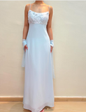 Niulatu Pastel Blue Straps Chiffon Appliques Beaded Prom Evening Dress HZ1007